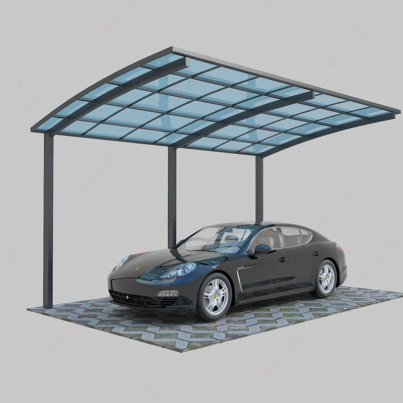 Twin-wall Polycarbonate Roof Panels aluminum Structure  New Design Modern Carport With Metal Carport Gutters