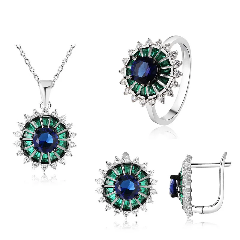 fashion Design Russia Earrings Emerald and sapphire stone earring