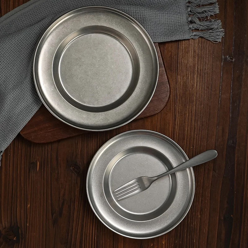 Chaozhou Stainless Steel Spaghetti Plate Vintage High Beauty Korean Disc Outdoor Camping 6~12 inch plate