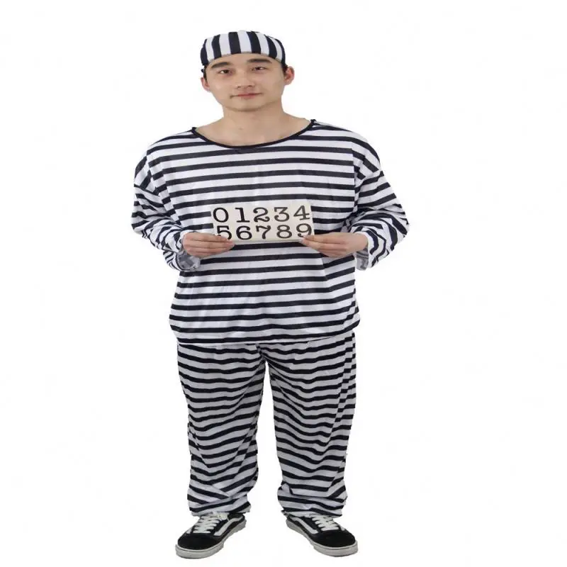 Wholesale unisex Halloween Carnival birthday cartoon cosplay black white prisoner party costume