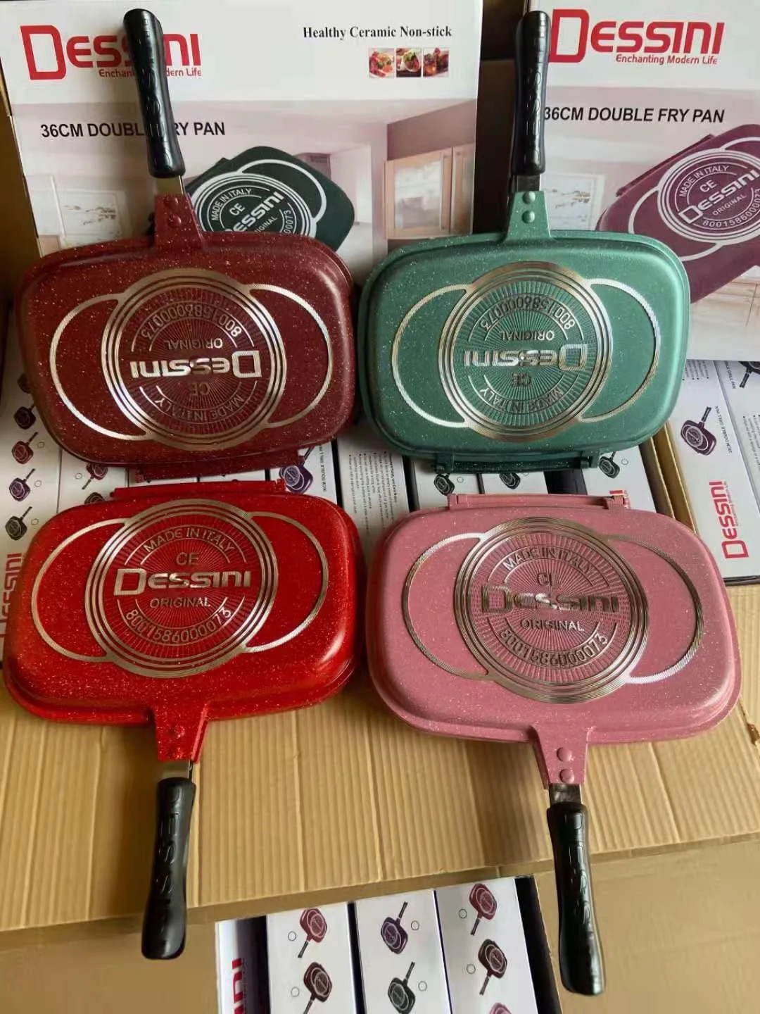 DESSINI aluminum die-cast double-sided grill pan Non-stick frying pan Square colorful breakfast roast steak pan