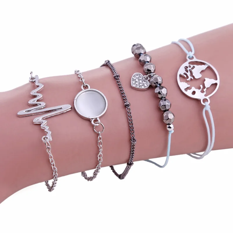 
Korean ins wholesale Fashion simple Ecg bracelet five sets retro fashion earth love woven bracelet beads bracelet 