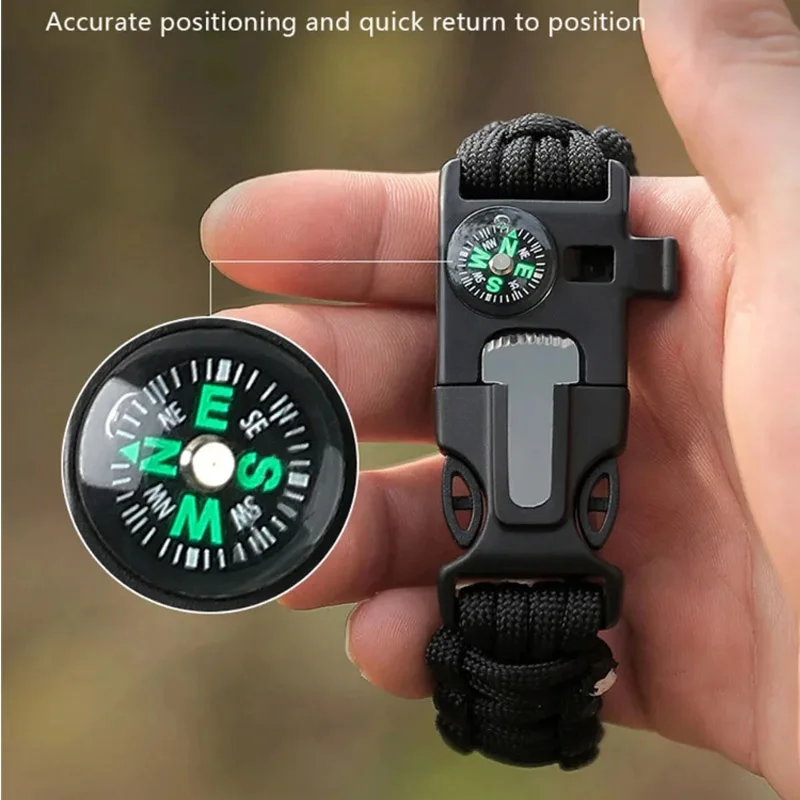 5 In 1 Multi-function Survival Paracord Bracelet Men Women Outdoor Camping Hiking Rescue Emergency Rope Bangles Compass Whistle