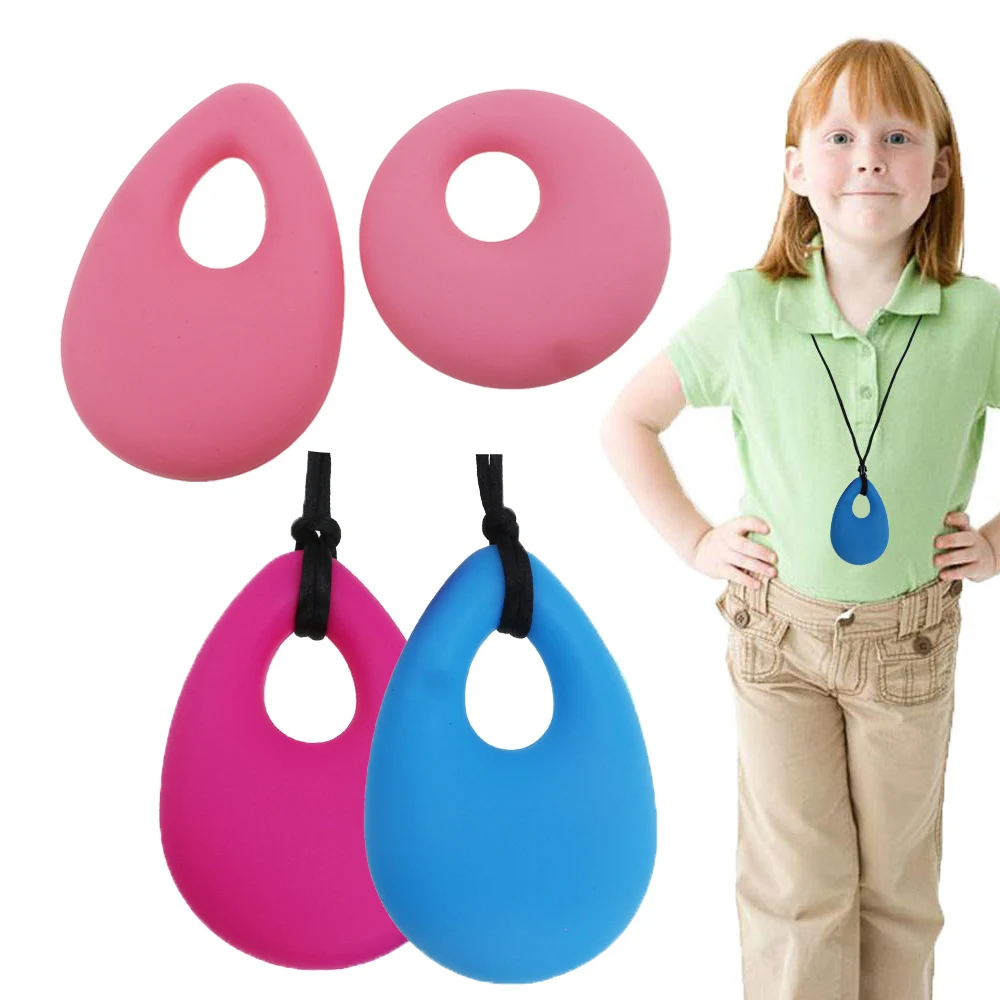 Пользовательские аутизм сенсорные жевательные Детские Силиконовые капли круглая подвеска Прорезыватель ожерелье Прорезыватель