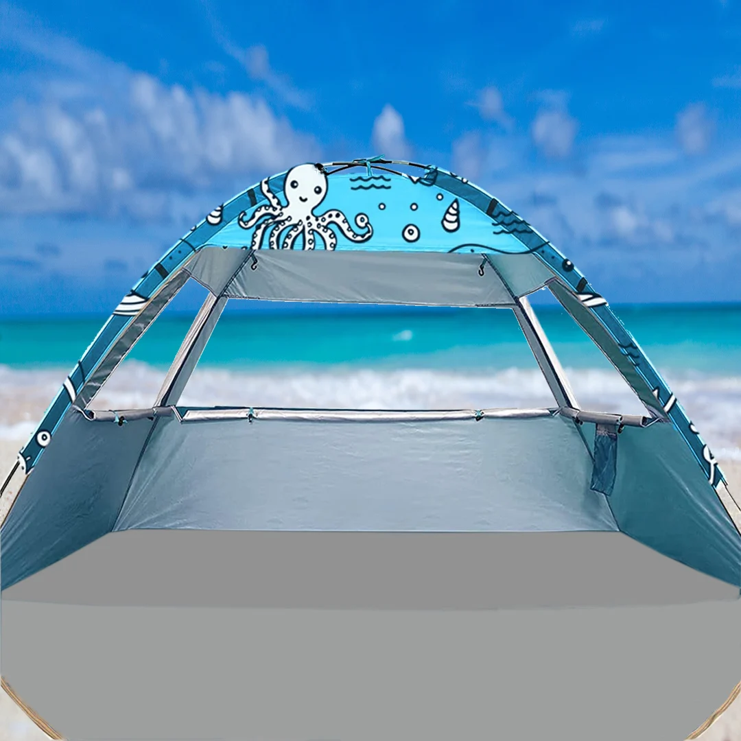Camping Sun Shelter UPF 50+ UV Protection PU800 Waterproof Ventilation Light Blue Ocean Tent For 3-4 Person Outdoor Playing