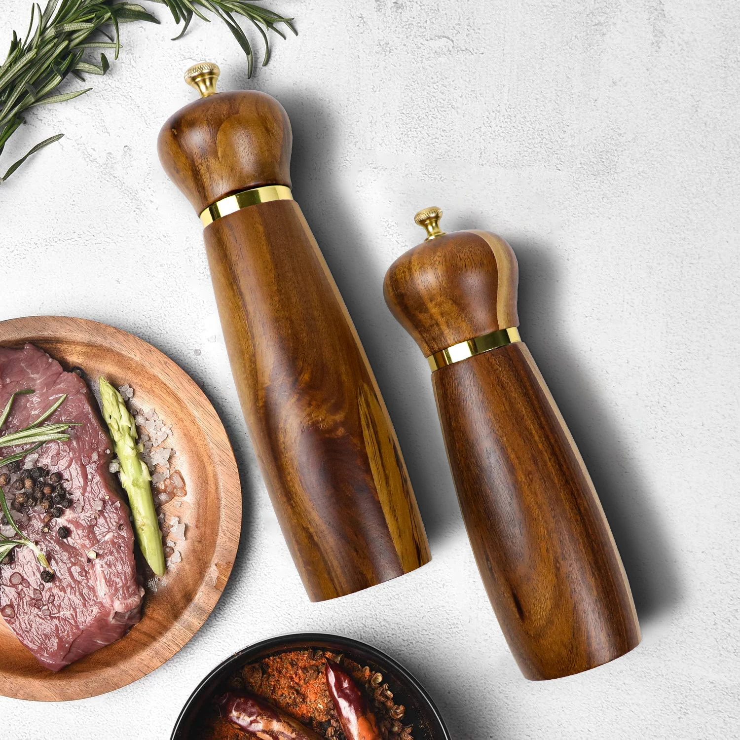 Manual Pepper Mills Salt and Pepper Grinder Acacia Wood Wooden Pepper and Salt Mill with Adjustable Coarseness for Home Cooks