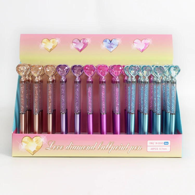 New Design of ECO Materials Creative Pen with Crystal Heart Ballpoint Pen for Stationery School Suppliers and Girls  Women Pen