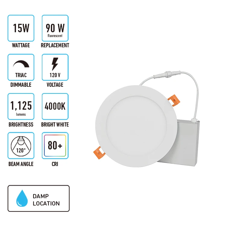 6 Inch 12W Recessed Ultra Thin Led Panel Light Retrofit Downlight Wafer Panel Ic Rated Etl Energystar Slim Panel Ceiling Light