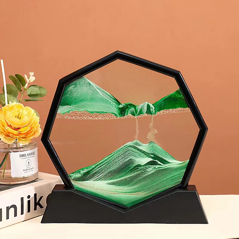 Moving Sand Art Picture 25cm Glass 3D Hourglass Deep Sea Sandscape Quicksand Painting For Home Decor