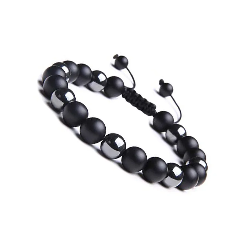 Mens Black Lava Rock Natural Stone Hematite Bracelet Tiger Eye Gemstone Bracelet Yoga Essential Oil Handwoven Braided Bracelet