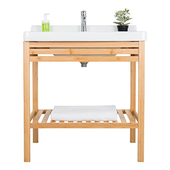 BAMBKIN FSC approved bamboo bathroom rack ceramic wash hand basin stand sink vanity top