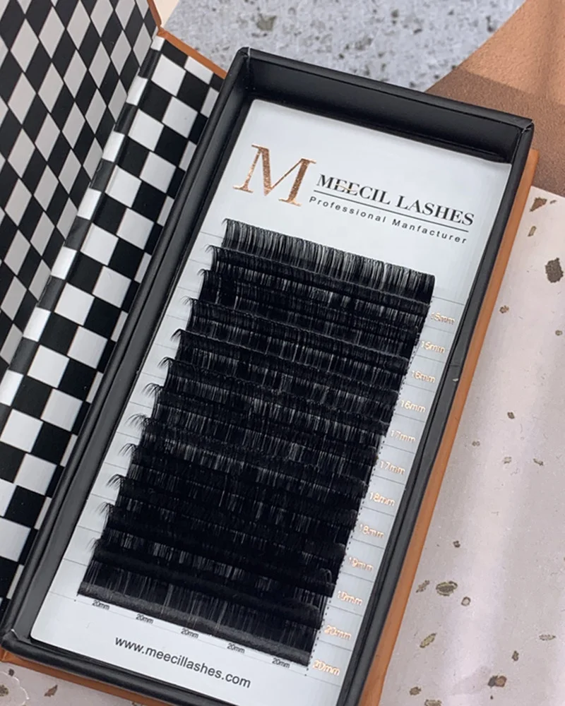 Private Label 0.10 0.12 0.15 0.20 Eyelash Tray Vendor Luxury 16 Rows Silk Dark Lash Trays