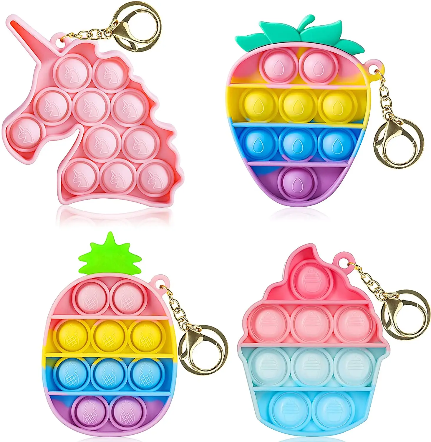 Мини пузырьковый поп Брелок набор Пуш-Поппер фиджет Осьминог Радуга Единорог Ананас Простая игра для тревожности и стресса