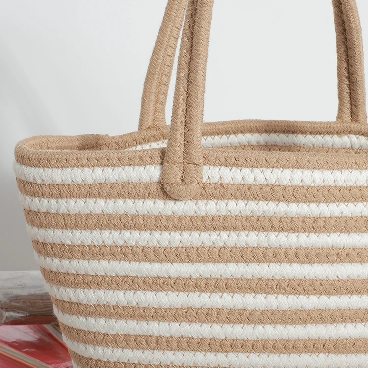 Wholesale Cotton Rope Woven Handbag Crochet Summer Beach Tote basket Vacation Basket Knitting Thread Storage Bucket Bag