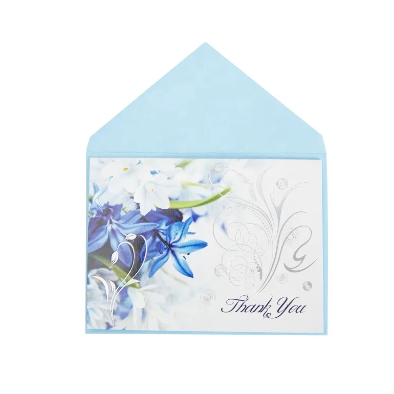 
Beautiful Blooming Blue Flowers Thank You Cards, Custom Printing Boxed Greeting Cards with Envelopes 