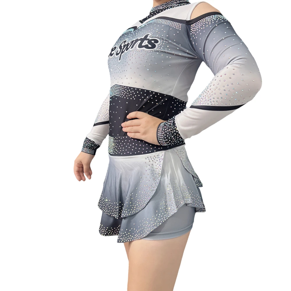 Ace Sports Customizable Cheerleading Uniforms Youth Flowly Skirts Sets Shiny Rhinestones OEM Cheerleader Costume Girls Wholesale