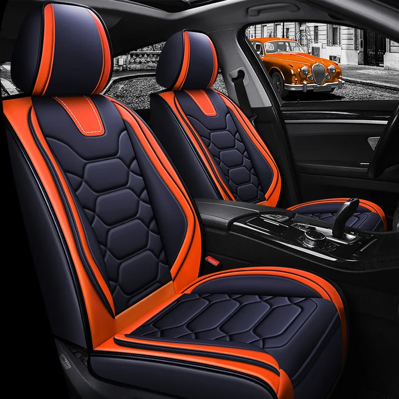 Car Seats Cover Full Set Sports Leather Universal with Car Seat Cushion 9pcs Eco-friendly Auto Upholstery Protect Car Interior