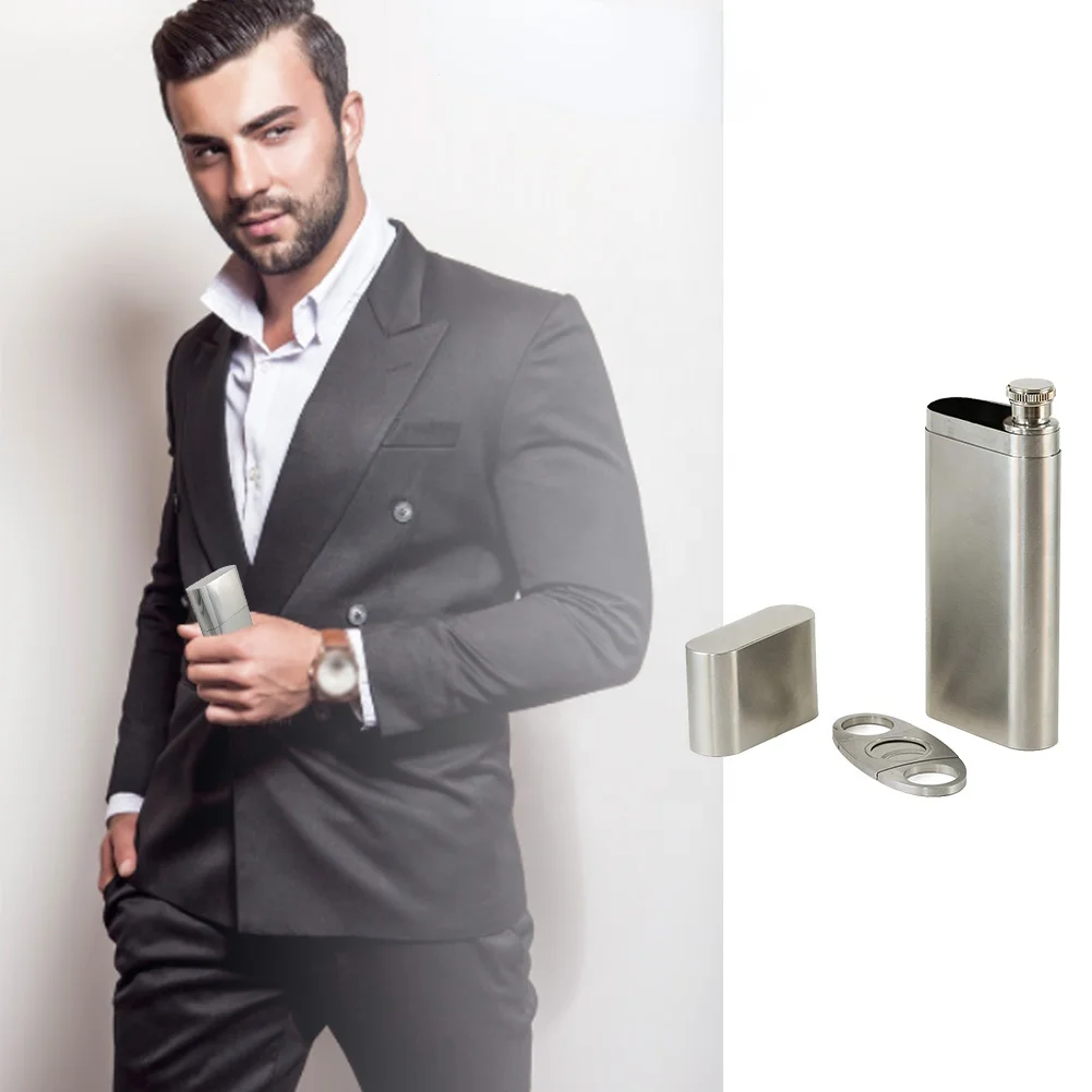 Cigar Storage Case With Flask Small Funnel Food Grade Stainless Steel Cigar Holder Flagon Container Portable Smoking Accessories
