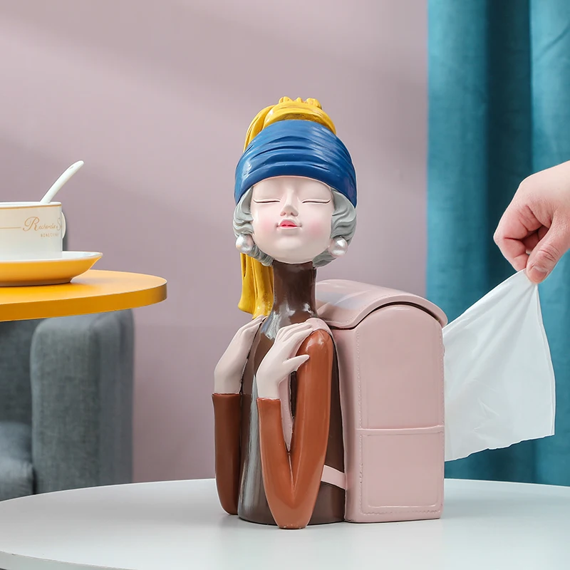 
 Жемчужные серьги для девочек, креативная коробка для салфеток из смолы, фигурка девушки, скульптура ручной работы, многофункциональный домашний декор для гостиной  