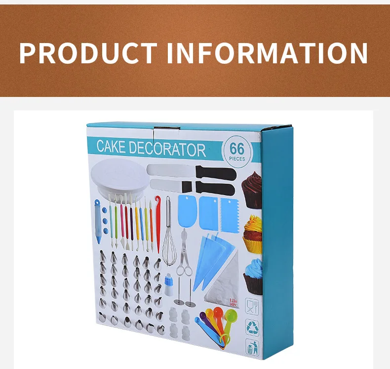2022 Hot Sale 66 Pieces Tray Turntable Scraper Cakes Stencils Decorating Supplies Piping Bag Tools Full Set For Beginner