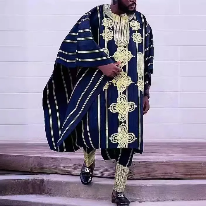 2024 Latest Dashiki African men clothes design Agbada 3 pieces sets embroidered clothing for party long sleeve shirt&pants suits