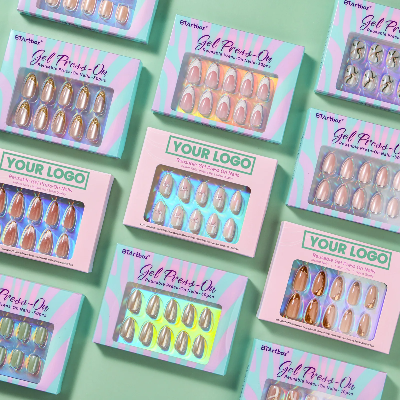 Индивидуальная этикетка, многоразовые накладные ногти, высокое качество, миндальный квадрат, оптовая продажа, французский наконечник, мягкий гель, короткий пресс для ногтей