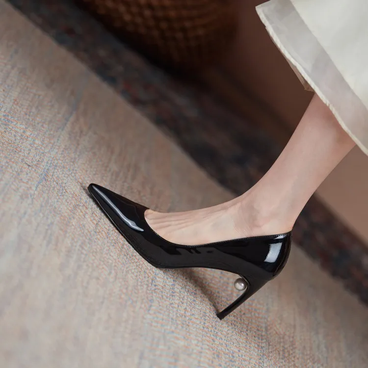 Fancy Women Stiletto Shoes Black White Casual Wedding Pearl High Heels Pumps