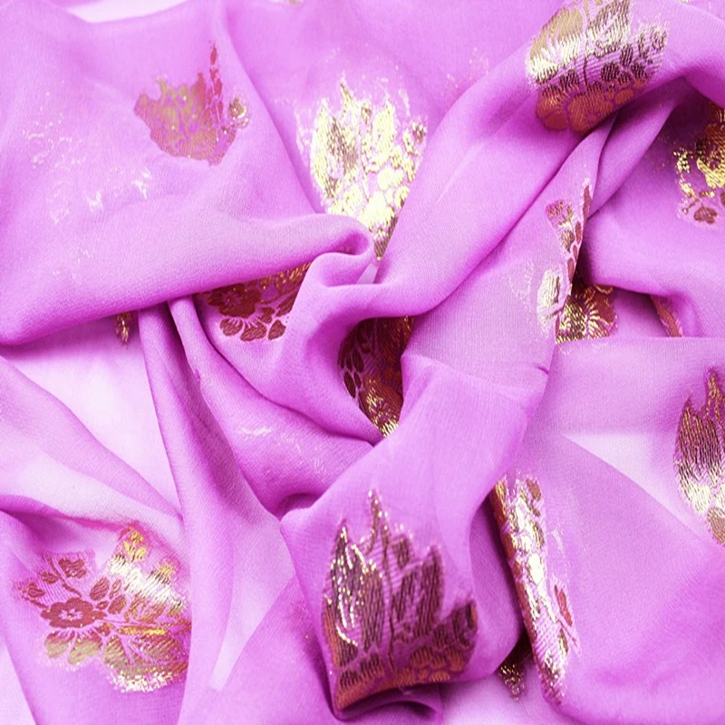Metallic Silk Lurex Fabric 10mm Silk Georgette Fabric Jacquard Fabric with Gold Lurex