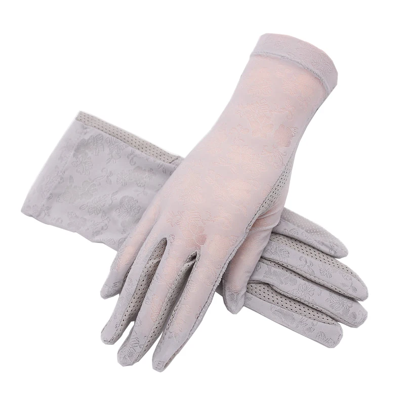 Черные серые розовые бежевые Модные женские хлопковые кружевные перчатки с защитой от солнца и ультрафиолета для вождения сенсорным