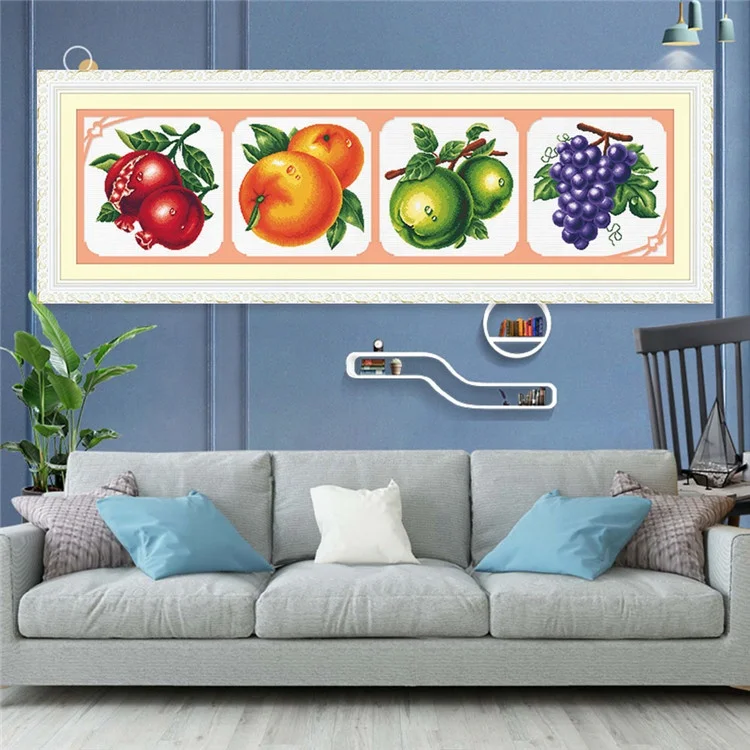 Factory Wholesale Chinese Fruit Oil Painting Pattern Embroidery Needlework Craft Cross Stitch Kits For Home Decor