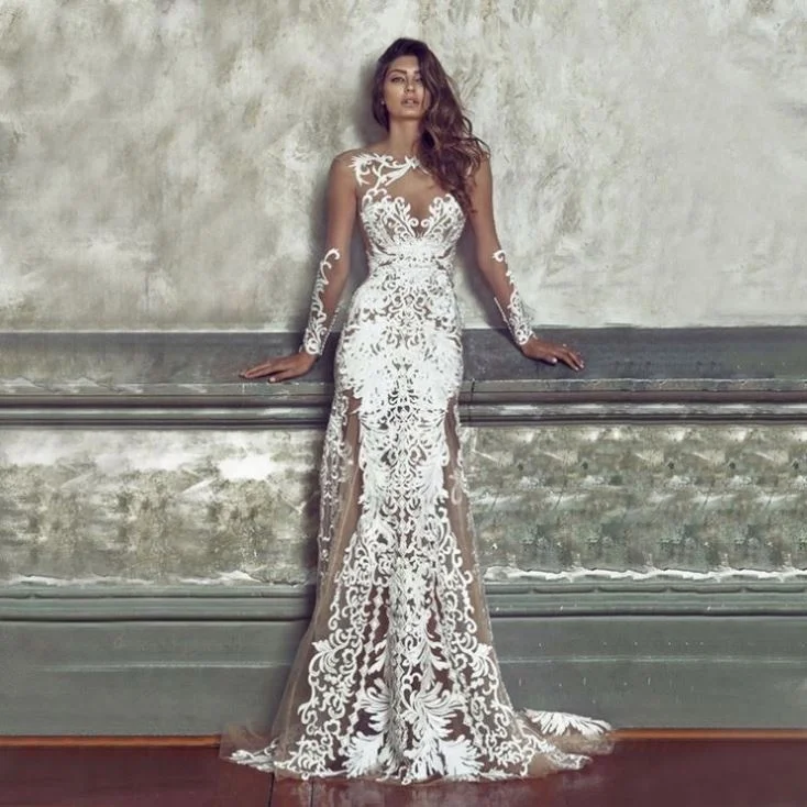 Autumn 2021 best standard long sleeve Embroidered gauze wedding dress new evening dress