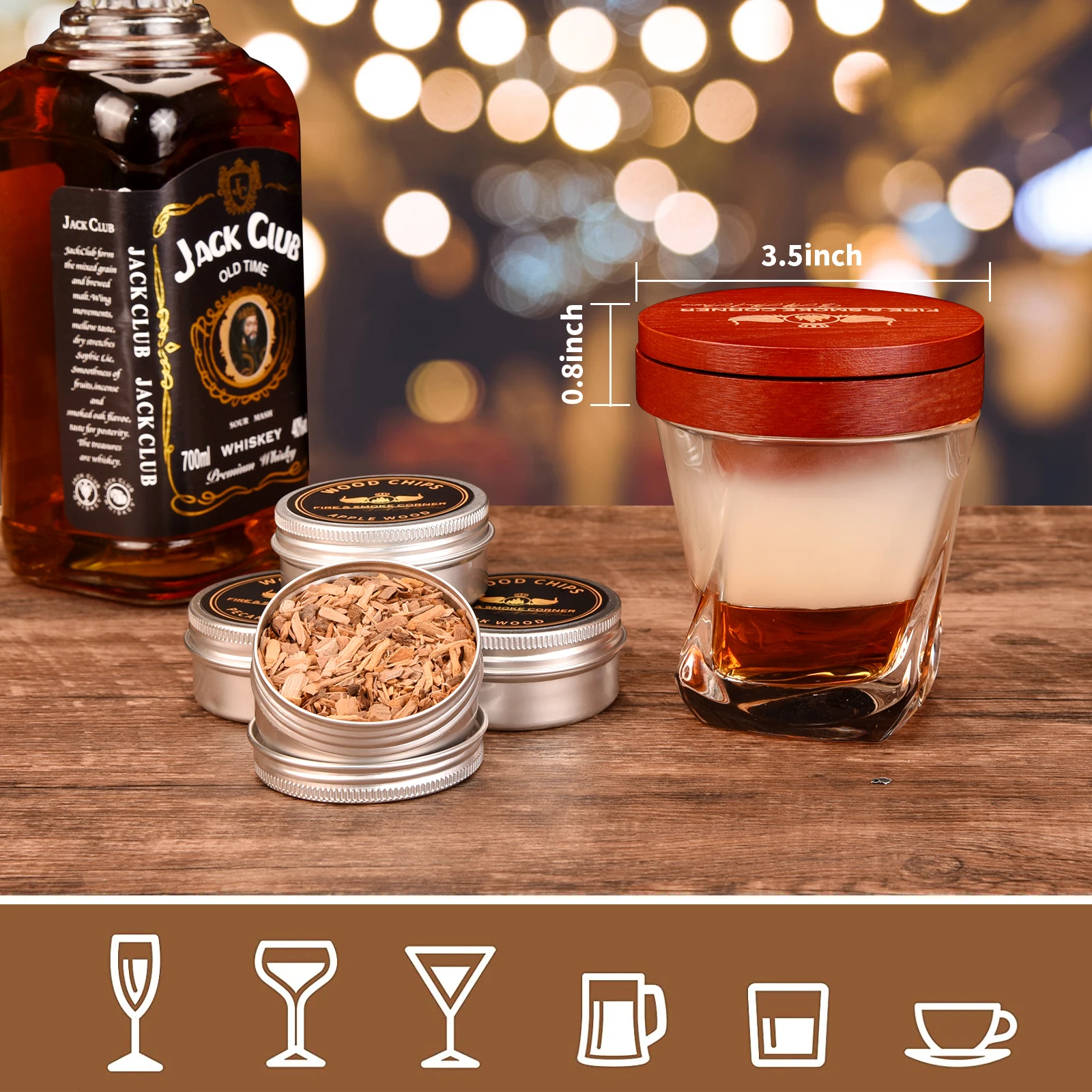 WEIBU Hot Selling bar Tools Cocktail Whiskey Wood Smoker Kit with Torch Old Fashion  Wood Smoker Gift Set for Father