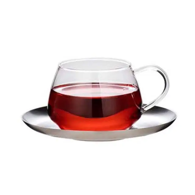 Элегантная стеклянная чайная чашка и комплект блюдце из нержавеющей