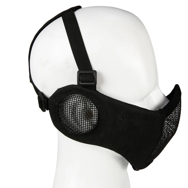 2021 SIVI Tactical Military Steel Mesh Half Face mask with Ear Protection Paintball face shield Army Combat and Adjustable Belt