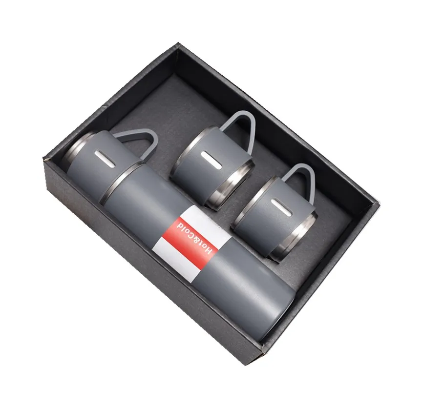 Business Gifts 500ml  Travel Mugs 304 Double Stainless Steel Thermos Vacuum Kettle With 3 Cups Vacuum Flask Set