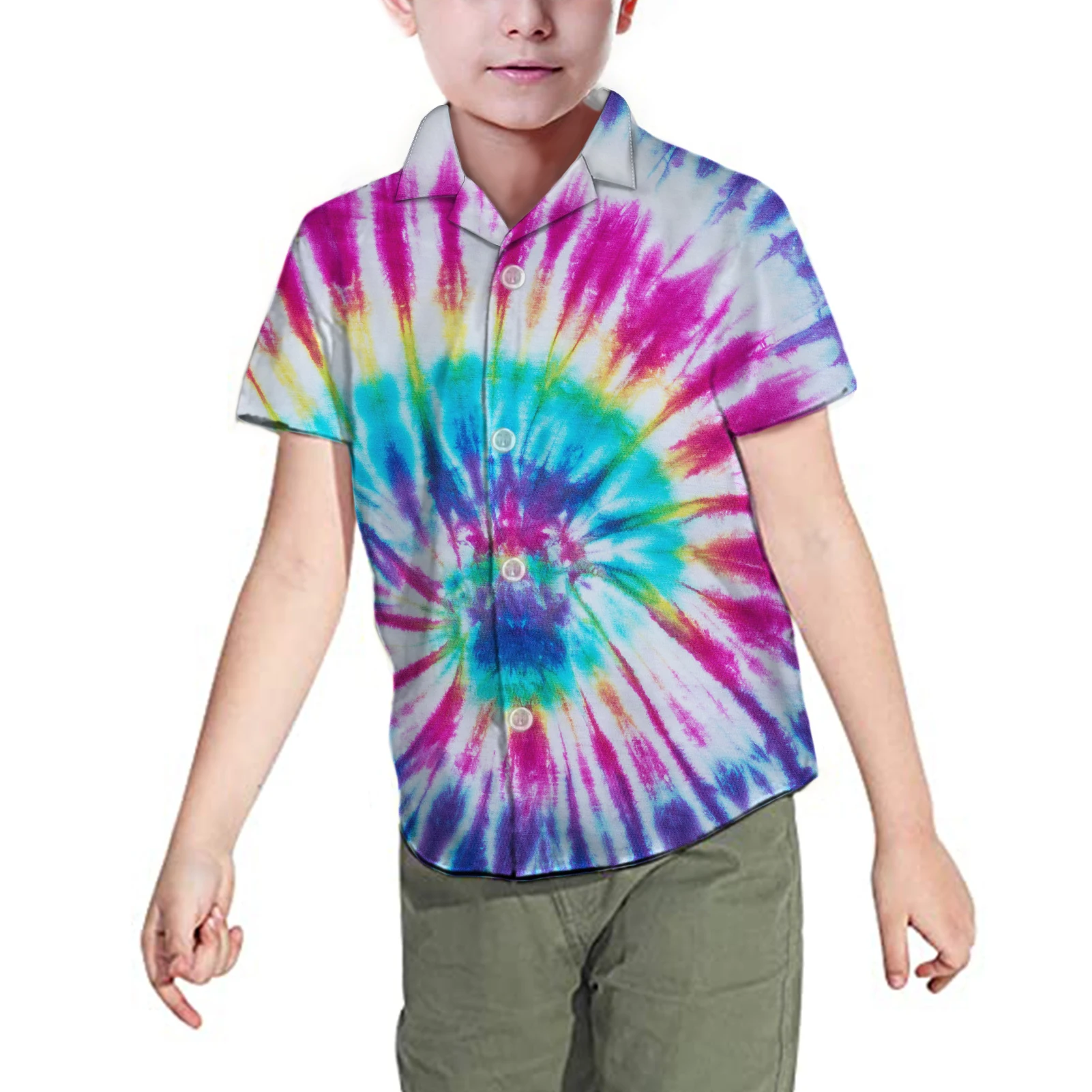 
Colorful Designer Kids Tie Dye Shirts Casual Children Boys Summer Tops Blouse Fashionable Student Short Sleeve Clothings In Bulk 