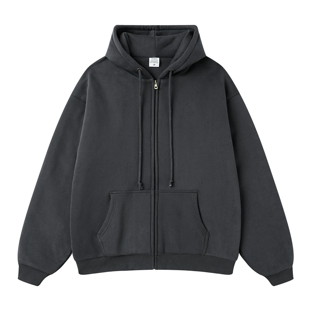 Men High Quality Cotton Thick Heavy French Terry Zip Up Hoodie Custom Drop Shoulder Oversized Hoodie