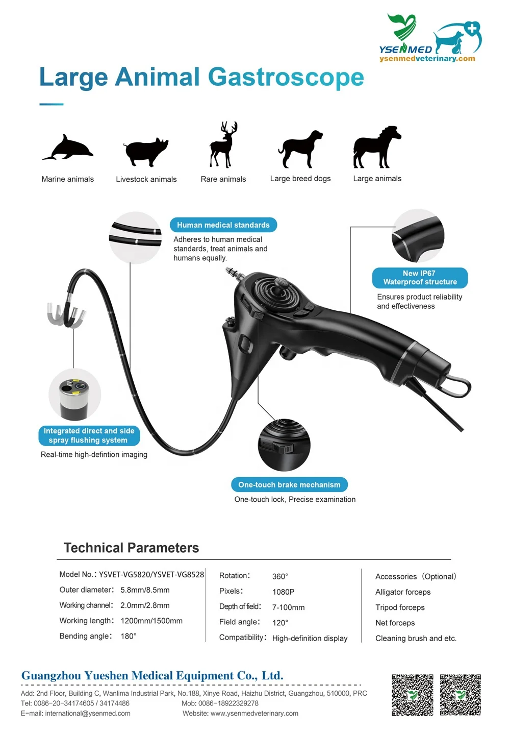 YSVET-VG5820 Ysenmed portable veterinary gastroscope treat animals and humans Large Animal Gastroscope veterinary gastroscope