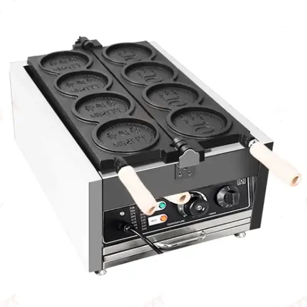 Customized snack equipment New 4-piece coin commercial waffle maker Round shape snack machine electric crispy cheese cookie