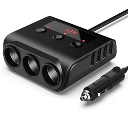 100w High-power 1 Drag 3 Cigarette Lighter Ports 4-port Usb Multi Socket Car Charger With On Off Switch