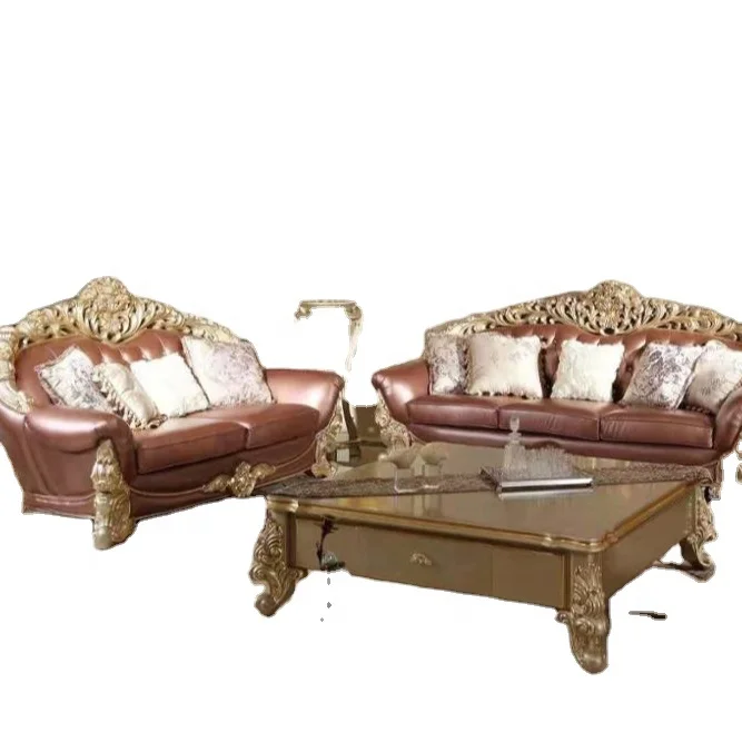 
European classical living room furniture antique wood carved flowers luxury sofa set 