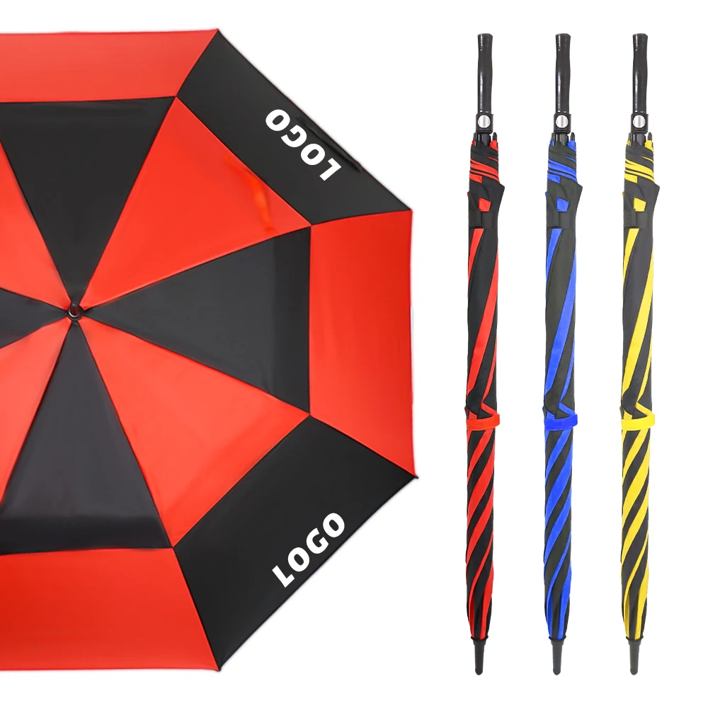 Big 60 Inch Custom Logo Double Canopy Vented UV Protection Sun Rain Windproof Automatic Golf Umbrella For Adults