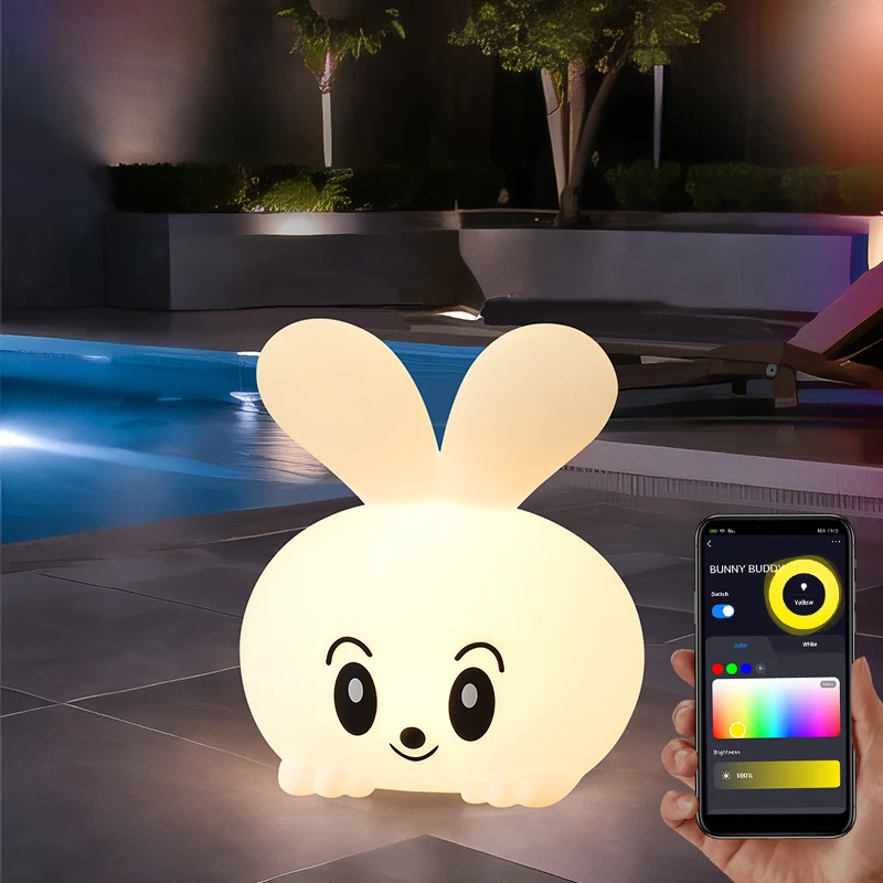 BSCI Manufacturer OEM ODM Custom Made Lighting Fixtures Smart  APP Control RGBW LED Light Cute White Big Bunny Rabbit Floor Lamp