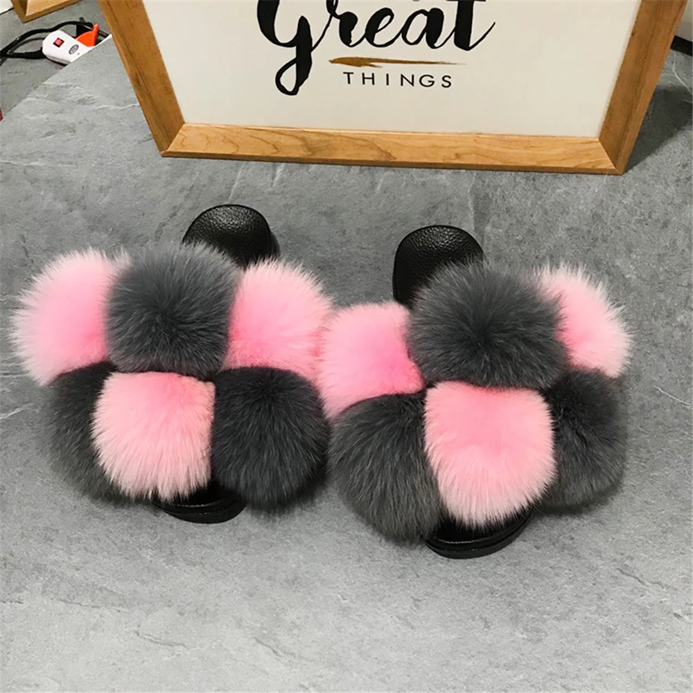 
Wholesale Girl Luxury Fluffy Fur Slippers Ladies Furry Fur Women Amazing Plush Fur Slides 