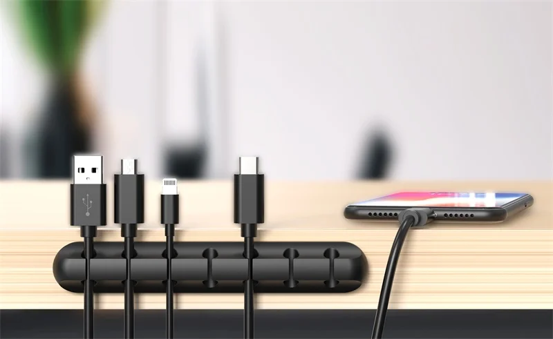 Data line storage 7 hole Silicone cable Holder Clip Earphone Cord Winder Tidy Desktop usb cable organizer