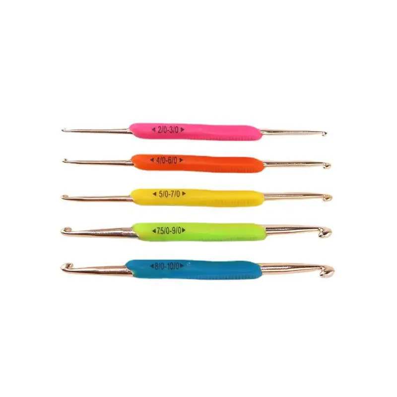 Double head crochet wool needle TPR color soft glue aluminum crochet DIY knitting tool crochet