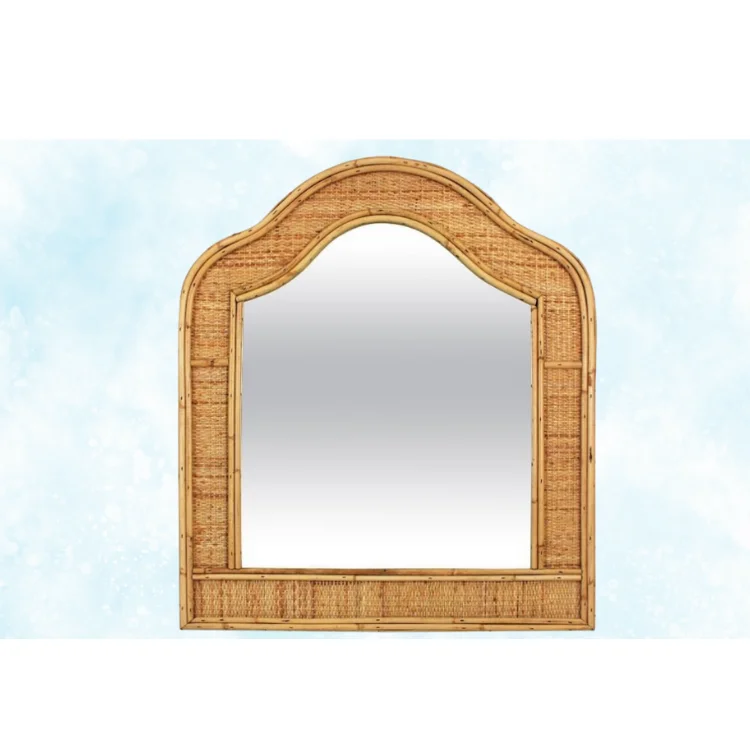 Modern Vintage Style Natural Seagrass round Wall Mirror Factory Direct Hanging Decorations Vietnam Bamboo Rattan Bedroom Decor