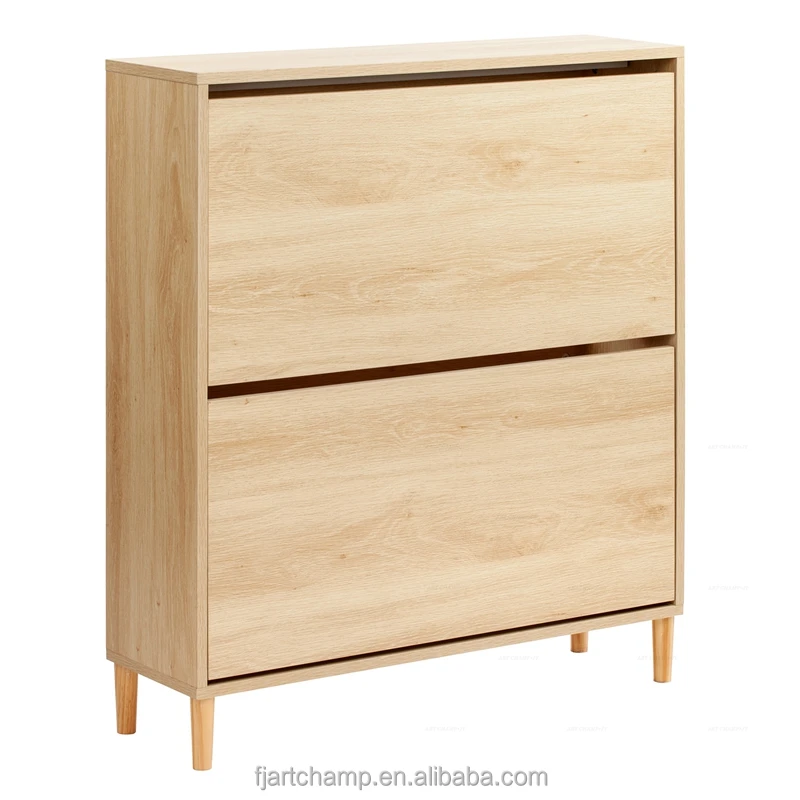 2 Sliding Doors Home Modern Wooden Storage Shoe Rack Cabinet