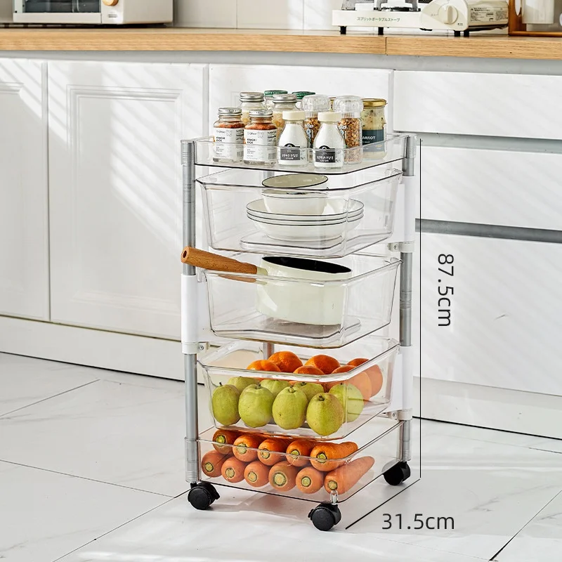 Hot-Selling Square Plastic Kitchen Vegetable and Fruit Storage Rack Rotatable 2/3/4/5/6 Tier Trolley