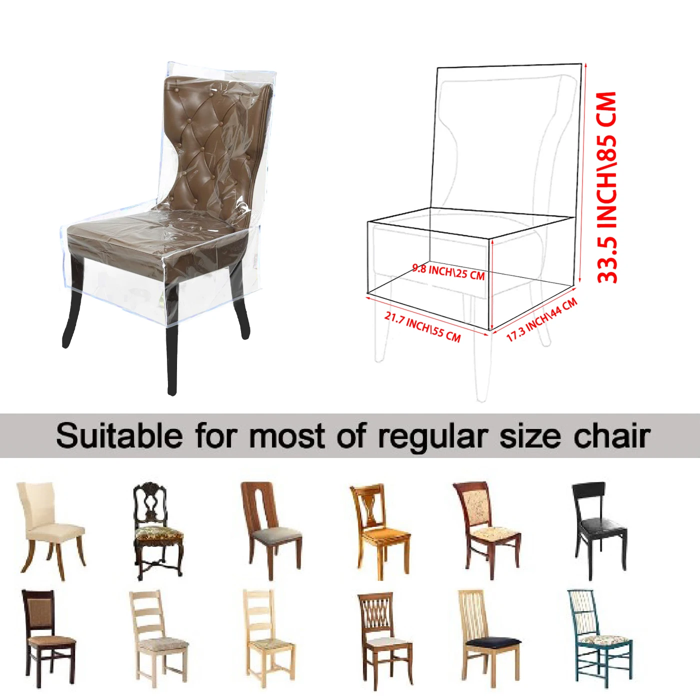 Water- and Dust-Free PVC Clear Plastic Chair Covers Waterproof Protective Protectors for Dining Chairs for Parties